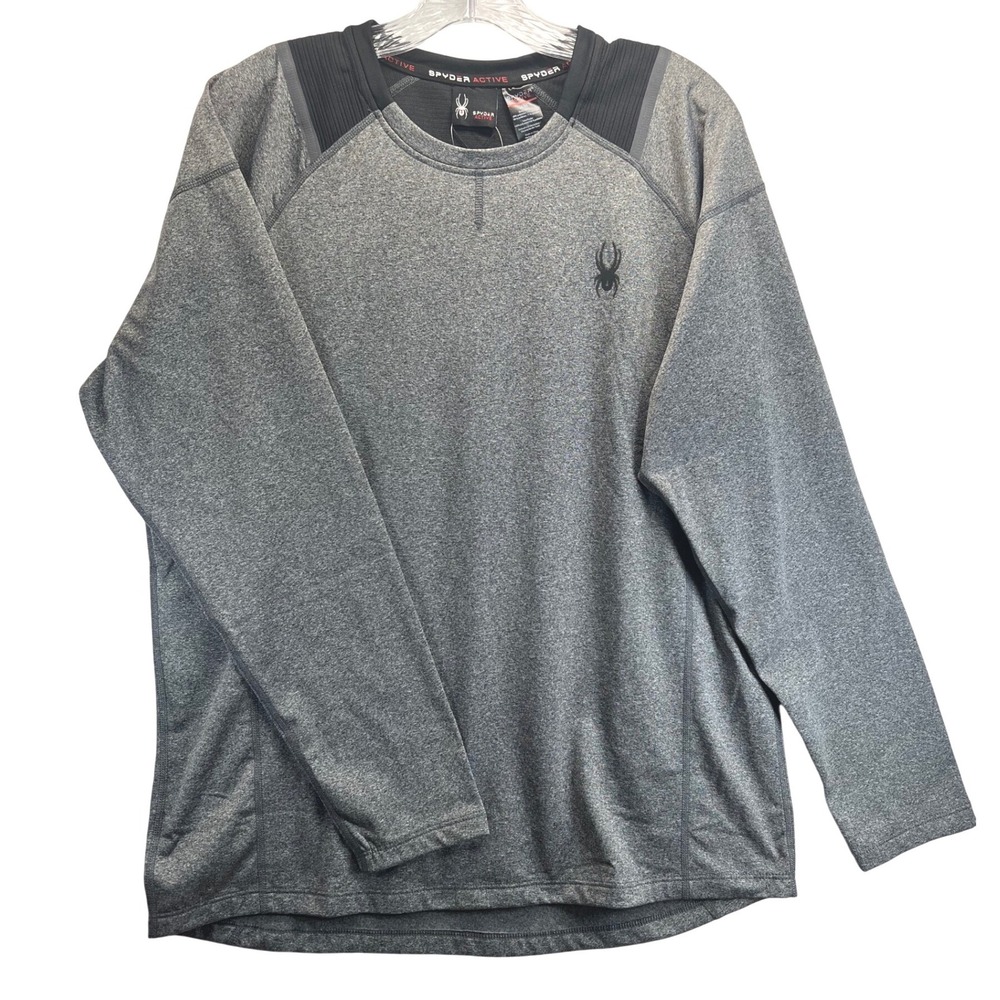 Spyder Active Mens Gray Long Sleeve Performance Shirt Ribbed Panels SPM100U M